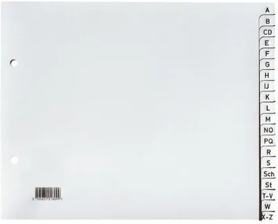 Produktbild von Register A4 1/2 Höhe PP A-Z grau Packung mit 25 Stück