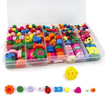 Immagine prodotto di Set fai da te per braccialetto con perline di legno colorate, ago e filo