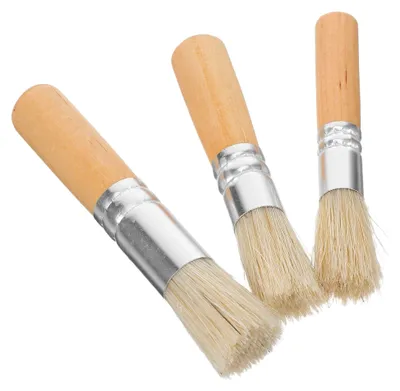 Produktbild von Set aus 3 Schablonierpinseln mit Holzgriff und Naturborsten für Öl- und Aquarellmalerei, inklusive Rundpinsel für Künstler und Anfänger