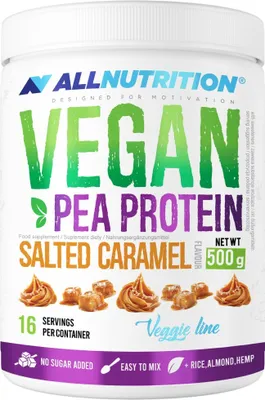 Productafbeelding van ALLNUTRITION Vegan Erwtenproteïne 500 g, zoute karamel smaak / Plantaardige proteïne / Heerlijk erwtenproteïne aangevuld met rijst-, amandel- en hennepconcentraat