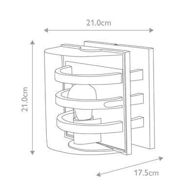 A line drawing of a wall light fixture with dimensions indicated.