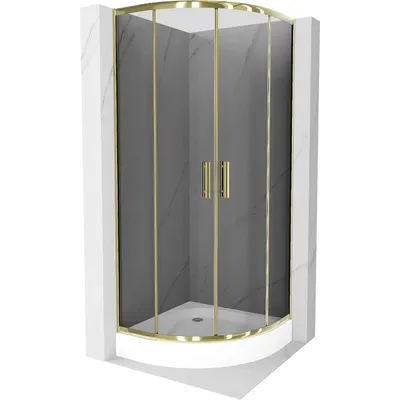 Obrázek produktu pro Mexen Rio půlkruhový sprchový kout 70 x 70 cm, Grafitově černá, Zlatá + sprchová vanička Rio, Bílá - 863-070-070-50-40-4710