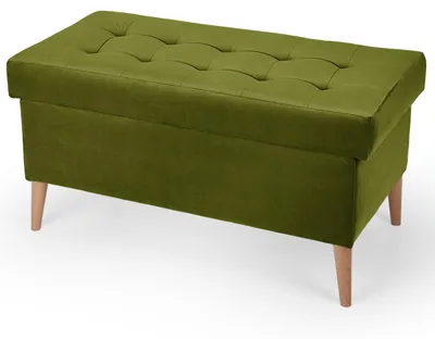 Produktbild von MG Design Samt Sitzbank in Grün 45 x 90 cm mit Stauraum - Gepolsterte Polsterbank mit Holzbeinen für Schlafzimmer, Wohnzimmer oder Flur