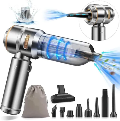 Image de Mini aspirateur pour voiture - Aspirateur à main sans fil - Nettoyage de l'intérieur de la voiture - Fonction 4-en-1 - Puissance d'aspiration de 22000 Pa - Argent, or