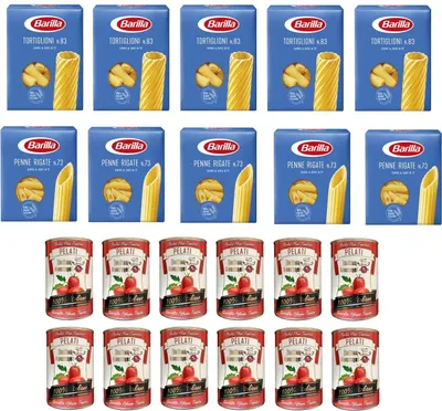 Produktbild von Testpaket Barilla italienisch Pasta ( 10 x 500g ) Penne Rigate - Tortiglioni + Italian Gourmet Pelati dosen italienische geschälte Tomaten ( 12 x 400g )