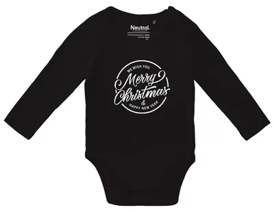 Produktbild von Huuraa Baby Body Merry Christmas Schriftzug 80 Black  Baumwolle Fairtrade Langarmbody Geschenkidee