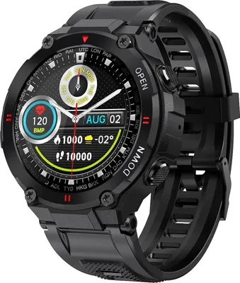 Produktbild von Smartwatch, wasserdicht, taktisch, für Herren mit Schlafmonitor, Schrittzähler, Kalorienzähler, Stoppuhr, Bluetooth-Anruf,Android IOS Schwarz