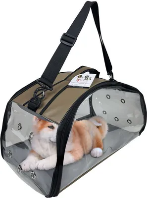 Produktbild von EVE Textile Hunde Katzen Haustier Tragetasche 47x30x30 cm Braun Transparent Umhängetasche Handtasche Faltbar zugelassen von Fluggesellschaften