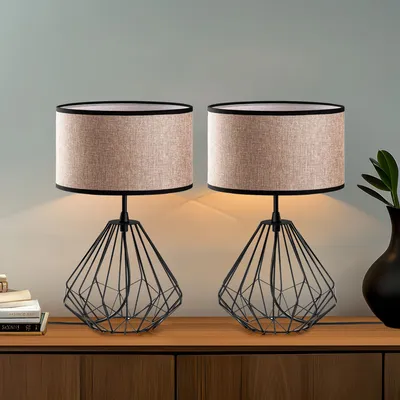 Produktbild von Opviq, Diamond - S-707 - Set, Tischlampen-Set (2 Stück), Schwarz, METALLKÖRPER, 25 x 25 x 43 cm