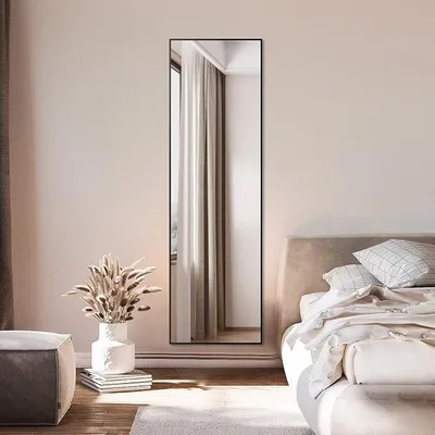 Immagine prodotto di Specchio da parete nero, 40 x 140 cm, con cornice rettangolare in metallo. Specchio da parete ideale per l'ingresso, il soggiorno o come elemento decorativo. Design moderno con bordo nero