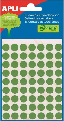 Produktbild von Apli - runde Etiketten im Etui Durchmesser 10 mm, grün, 315 Stück, 63 pro Blatt (2054)