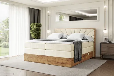 Produktbild von ALTDECOR Boxspringbett mit Matratze und Lattenrost, Topper, Polsterbett mit Bettkasten, Bett mit Stauraum H3- und H4- Matratze, Doppelbett, Springboxbett -LOLLI6 KING-160x200 - Beige Monolith