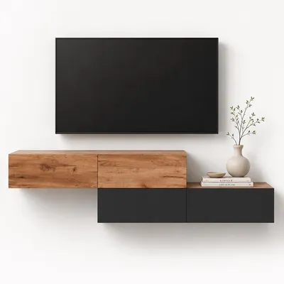 Produktbild von WEST TV-Lowboard 2x 160cm, wandhängend, mit Stauraum, versetzt montierbar, Gold Eiche und Anthrazit