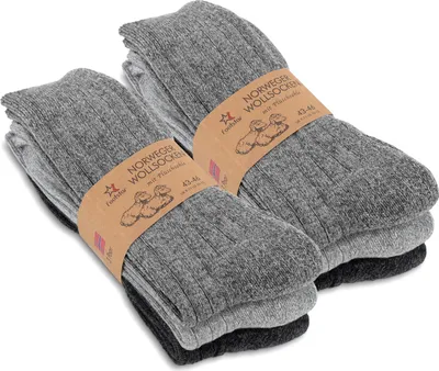 Produktbild von Footstar Herren Winter Wollsocken (6 Paar) Norweger Socken mit Frottee Plüschsohle - Schwarz Mix 47-50