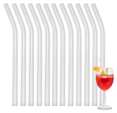 Produktbild von bremermann Glasstrohhalme, gebogene Trinkhalme, Strohhalme - 12 Stück, 15 cm Länge inkl. 4 Reinigungsbürsten