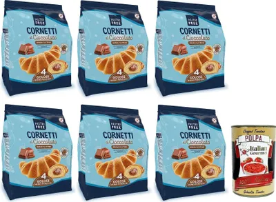 Produktbild von 6x Nutrifree Cornetti al Cioccolato,Croissants gefüllt mit köstlicher Schokoladencreme,Glutenfrei,240g,Multipack mit 4 Einzelportionen + Italian Gourmet Polpa di Pomodoro 400g Dose