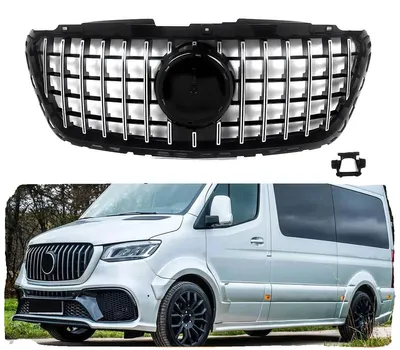 Image de Pare-chocs avant, calandre supérieure de style GT R, matériau ABS, longueur 123 cm, largeur 47 cm, compatible avec Mercedes Sprinter W907 W910 de 2018 à 2023