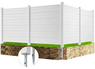 Image de VEVOR 4xPanneaux Clôture de jardin 122x122cm Clôture pare-vue PVC et piquet de terre en tôle galvanisée Clôture brise-vent Poteaux métalliques jusqu'à 50cm Clôture à lames Clôture à emboîter Clôture pare-vue idéale pour équipement de piscine Climatiseurs