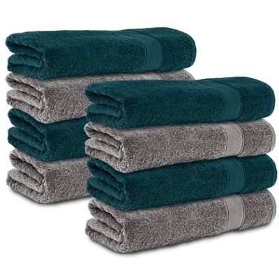 Produktbild von Komfortec 8er Duschtücher 70x140 cm Set aus 100% Baumwolle, 470g/m², Frottee, Weich, Anthrazit Grau/Petrol