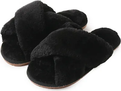 Produktbild von Hausschuhe Damen Plüsch Winter Flauschig Pantoffeln Warm Bequeme Slippers Offener Zeh Haus Kuschelig, 50% EVA, schwarz, 40-41