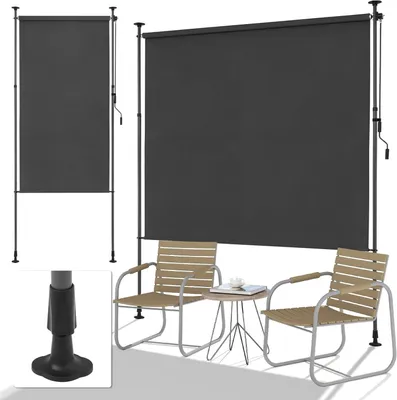 Produktbild von Balkonschirm, Grau - 1,2 Meter Breite - 2,7 Meter Höhe - Polyester