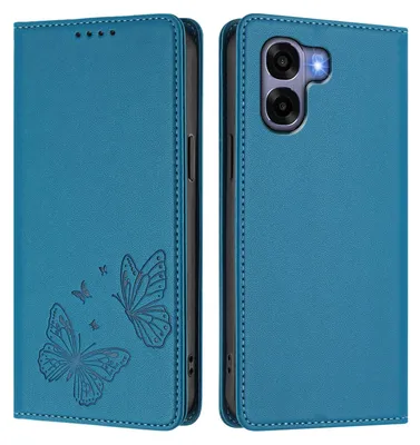 Image de Étui en cuir pour Oppo A6X 4G, étui de protection type portefeuille en cuir gaufré « papillon » avec support, bleu