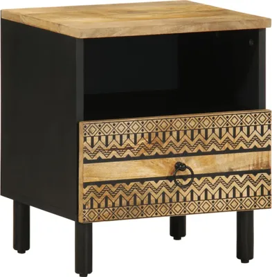Produktbild von Nachttisch Schwarz 40x33x46 cm Raues Mangoholz