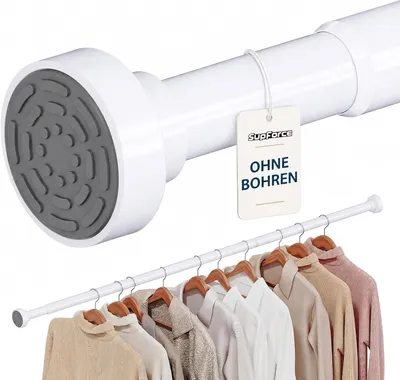 Productafbeelding van Kledingstang voor kast - Kledingstangen zonder boren - Antislip - Telescopische kledingstang - Zware kledingstang - Wit