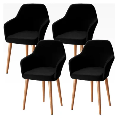 Produktbild von Stretch-Stuhlhussen 4er Set Sesselbezug mit Armlehnen Abnehmbar Waschbar Schonbezug für Bürostühle Esszimmerstühle Bezug für Küche Bankett Hochzeit Party (Schwarz, 4 Stück)