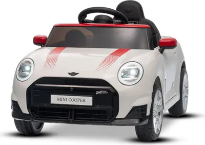 Productafbeelding van Elektrische kinderauto Mini Cooper 12V, wit, met MP3-speler met USB- en Bluetooth-aansluiting, 2,4 GHz afstandsbediening, 2 x 25W motor, lithiumaccu, LED-verlichting, ORIGINELE licentie