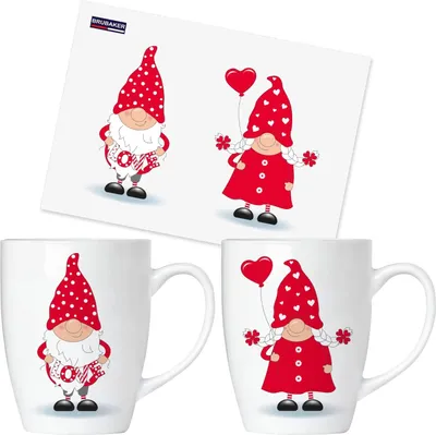 Image de BRUBAKER Tasses à café Nains amoureux avec carte de vœux - Tasses à café Lutins - 300 ml Tasses Lutins Set cadeau - Set de nains de cœur en boîte cadeau - Love Gnome