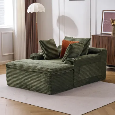 Imagen del producto de Sofá cama sin respaldo, sofá de suelo con chaise longue, sofá para sala de estar con 3 cojines y 1 manta, no requiere montaje, color verde