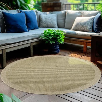 Image de Homebyhome Tapis Intérieur Extérieur Terrasse Balcon Cuisine Aspect Sisal Tissage Plat Imperméable Uni Structuré, Taille: 120 cm rond