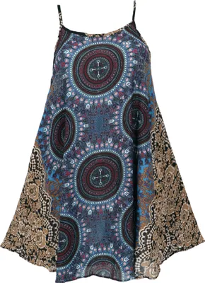 Produktbild von Boho Dashiki Minikleid, Trägerkleid, Strandkleid - Petrol/braun, Damen, Viskose, Kleider