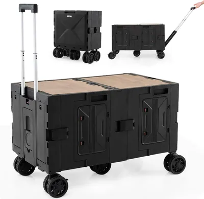 Produktbild von COSTWAY 150L Bollerwagen faltbar, Transportwagen mit Tischplatte, 2 Aufbewahrungskisten, Griff & Getränkehaltern, Gartenwagen bis 60kg, Schwarz