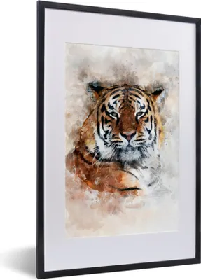 Produktbild von MuchoWow® MuchoWow® Gerahmtes Poster Tiger - Kopf - Nebel 40x60 cm - Poster mit zchwarzem Bilderrahmen - Poster in Rahmen