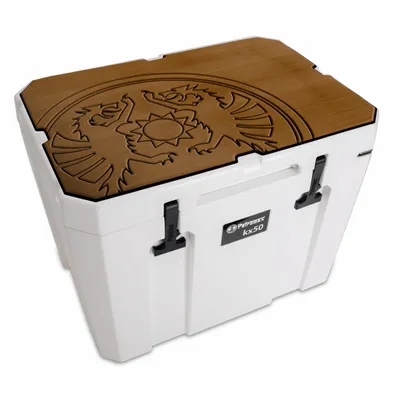 Produktbild von Petromax Haft-Auflage für Kühlbox kx50 Braun mit Drachenemblem für 50 Liter Box