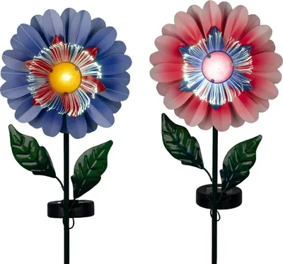 Produktbild von formano 2er Set Solar-Blüten Gartenstecker Metall Lila Pink 83 cm Blumenstecker