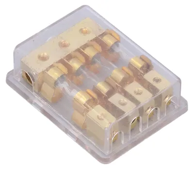 Zdjęcie produktu dla Blok rozdzielczy zasilania – rozgałęźnik do systemu audio w samochodzie, 1 wejście i 4 wyjścia, rozdzielacz uziemienia, uchwyt bezpiecznika 60 A