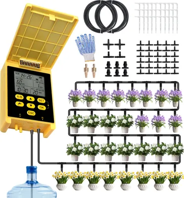 Produktbild von Solar-Tropfbewaesserungssystem mit Doppelpumpe und Regensensor, digitalem Anzeigebildschirm, Kindersicherung, 2 Gruppen, automatisches Bewaesserungssystem fuer 30 Topfpflanzen, DIY-Tropfbewaesserungsset mit Solarmodul, 30 m langem Rohr, Kupferfilter, Verbindungsstuecken, Handschuhen