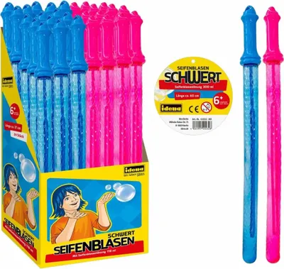 Produktbild von Idena Seifenblasenschwert  300ml 2fach sortiert, 60cm lang und mit 300ml Seifenblasenflüssigkeit gefüllt,, ab 6 Jahren