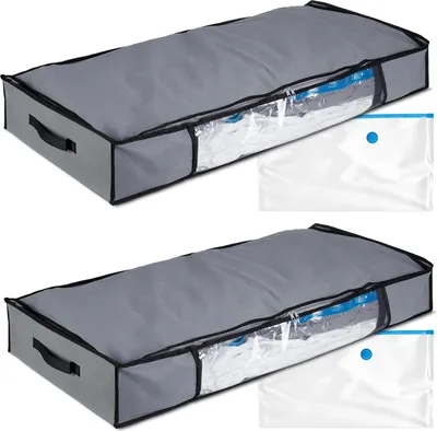 Produktbild von Relaxdays Unterbettkommode Vakuum 2er Set HBT 15x100x45 cm, Kleidung, Bettwäsche, Aufbewahrungstasche Vakuumbeutel, grau