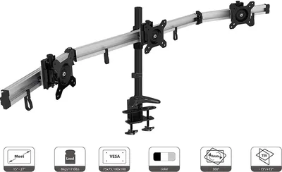 Produktbild von HFTEK MP230C-L Dreifacher Monitorarm Tischhalterung aus Aluminium für Bildschirme bis 27 Zoll und 8 kg, Höhenverstellbar und Flexibel