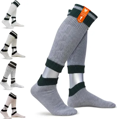 Produktbild von 2-teilig Loferl Trachtensocken Trachtenstrümpfe Wadenwärmer Merino grau/grün, Größe:43-46
