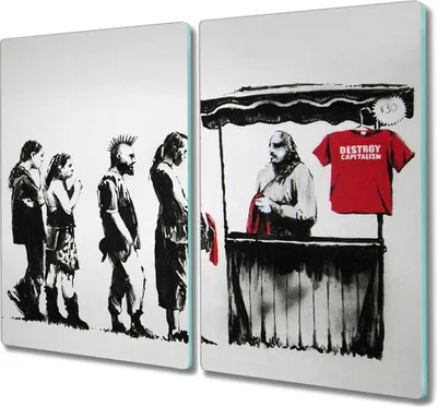 Produktbild von Coloray Herdabdeckplatte 2x30x52 cm Schneidebrett Kochplattenabdeckung Küchenbrett Hackbrett - Banksy Festival