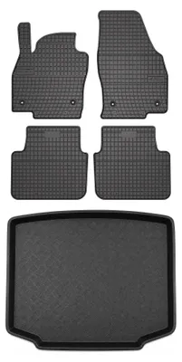 Image de Tapis en caoutchouc + bac de coffre pour Skoda Scala 2019- (hayon, avec roue de secours) – 5 pièces, noirs, sur mesure