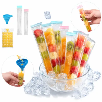 Produktbild von Wiederverwendbare Eisbeutel mit Trichter, Eis am Stiel Form, für selbstgemachtes Eis, Slushies und Joghurt (210 ml)