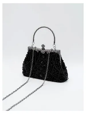 Produktbild von Vintage-Stil Abendtasche mit Blumenmuster und Pailletten, elegante Clutch für Damen
