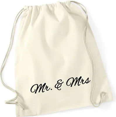 Produktbild von Huuraa Turnbeutel Mr. & Mrs. Schriftzug 12 Liter Natural Baumwolle Rucksack Geschenkidee