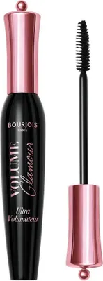 A black mascara tube with a rose gold cap and applicator brush, shown against a white background.